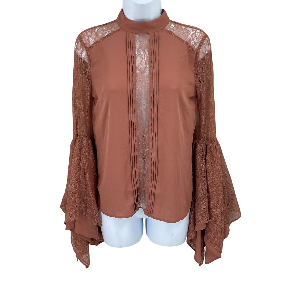 Express Top XS Rust Lace Bell Sleeve Mock Neck Victorian Ethereal Romantic Fairy